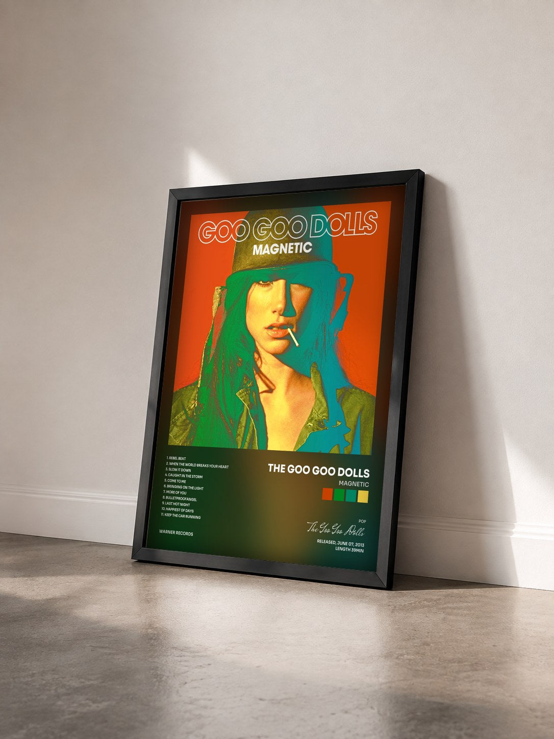 #noir Tableau de l'album Magnetic de The Goo Goo Dolls vu de trois quarts, cadre noir