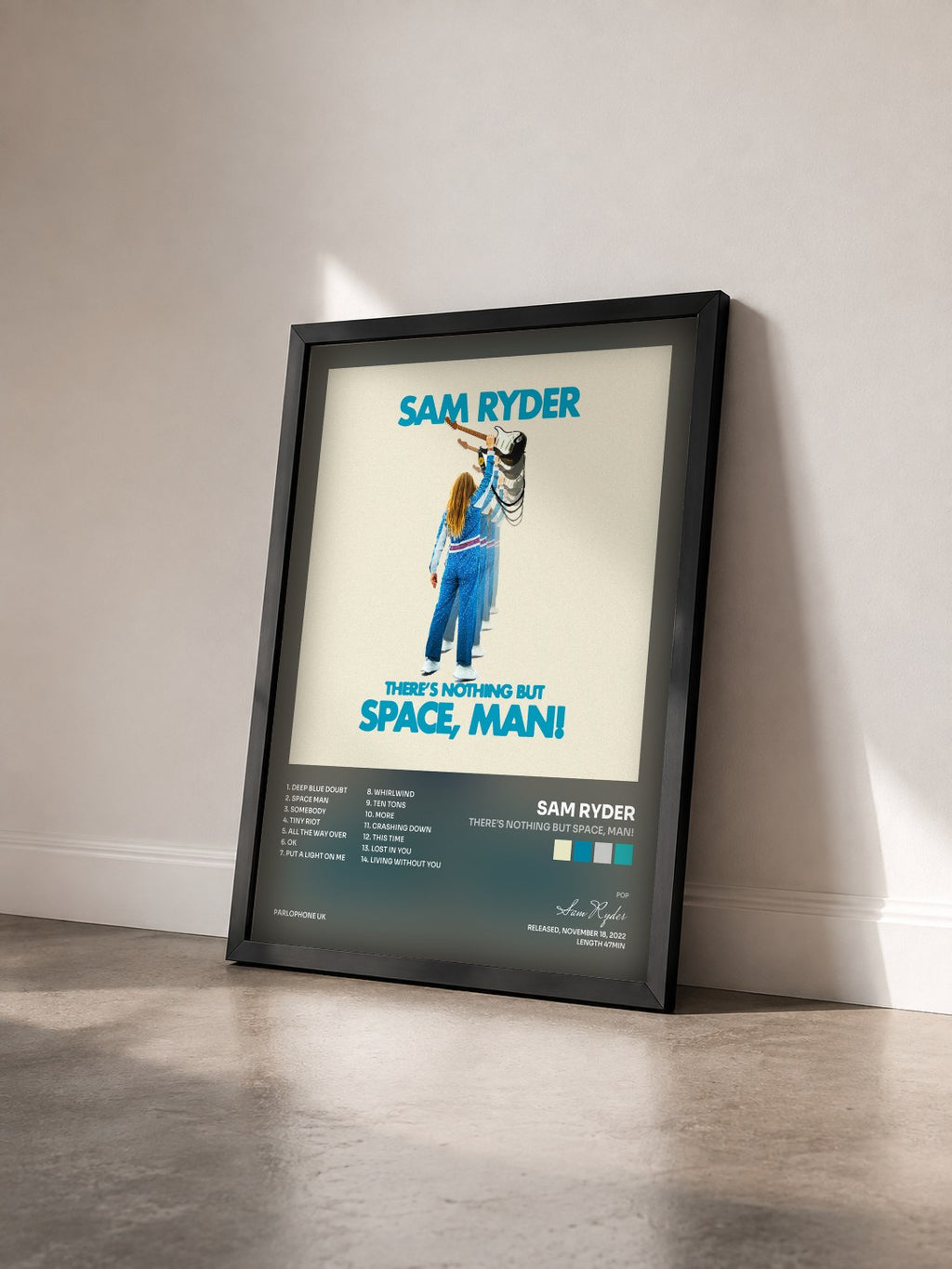 #noir Tableau de l'album There’s Nothing But Space, Man! de Sam Ryder vu de trois quarts, cadre noir