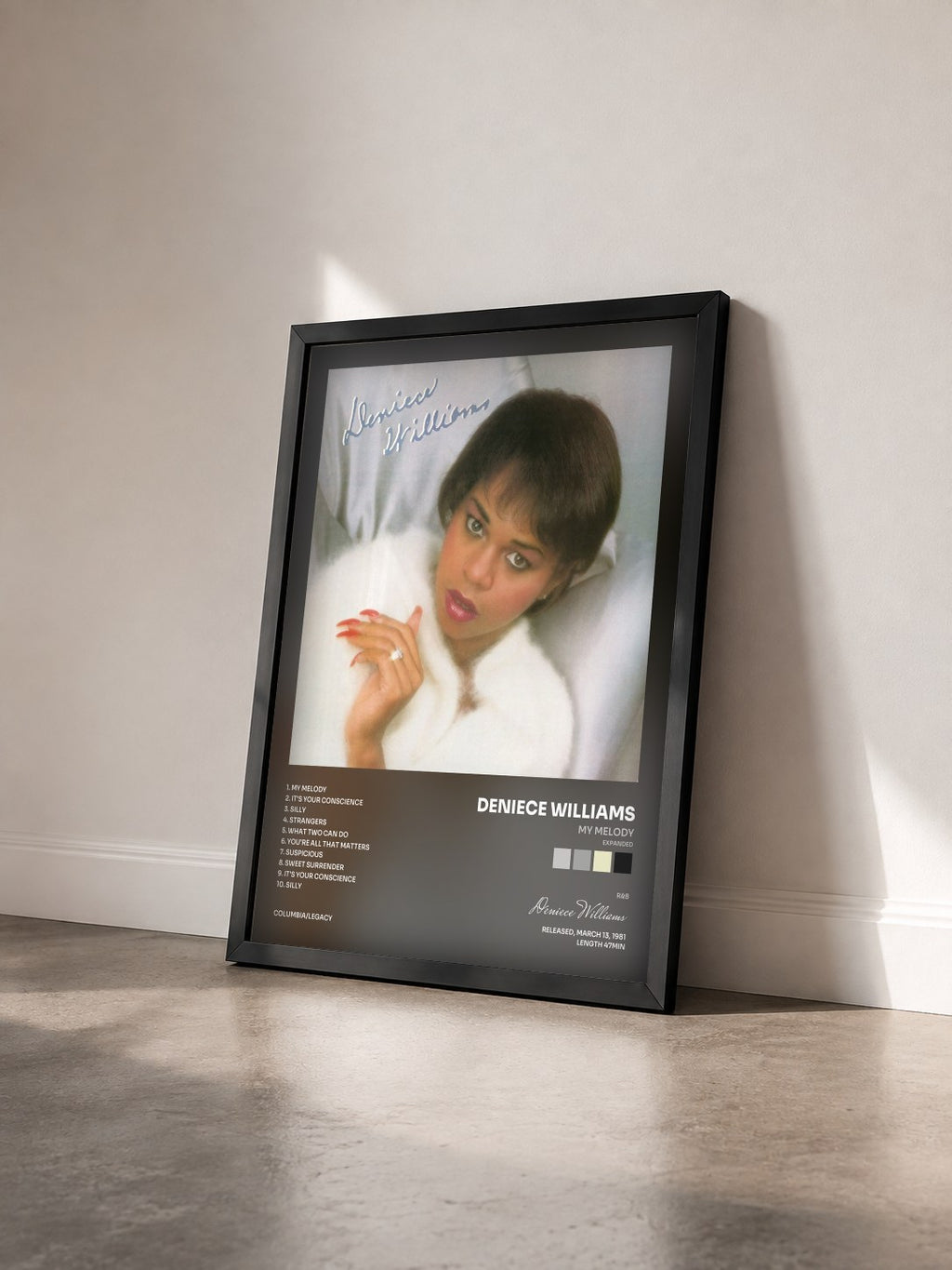 #noir Tableau de l'album My Melody (Expanded) de Deniece Williams vu de trois quarts, cadre noir