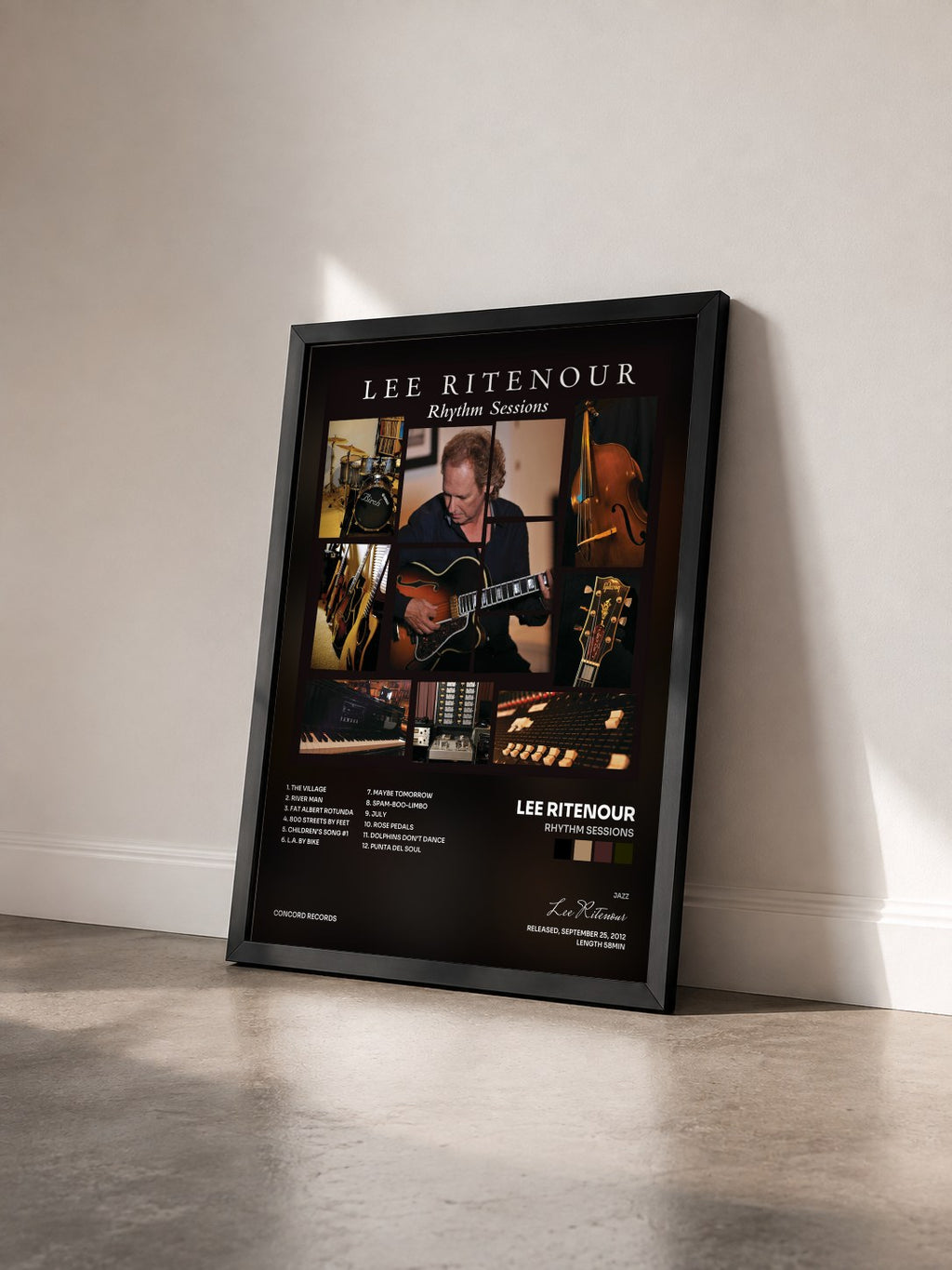 #noir Tableau de l'album Rhythm Sessions de Lee Ritenour vu de trois quarts, cadre noir