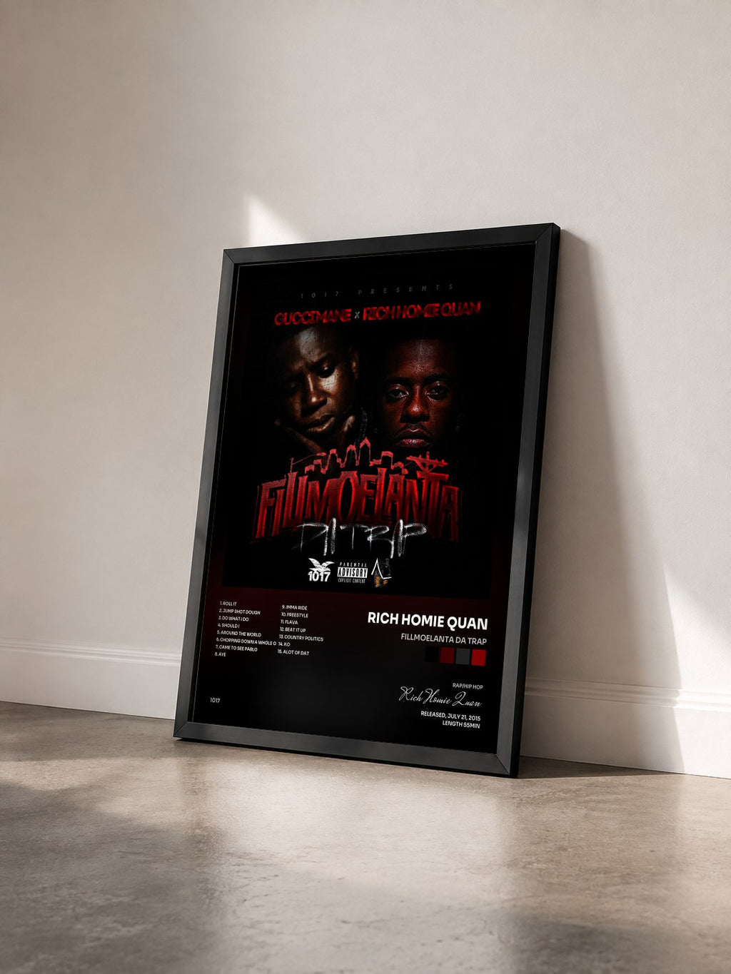 #noir Tableau de l'album Fillmoelanta da Trap de Rich Homie Quan vu de trois quarts, cadre noir