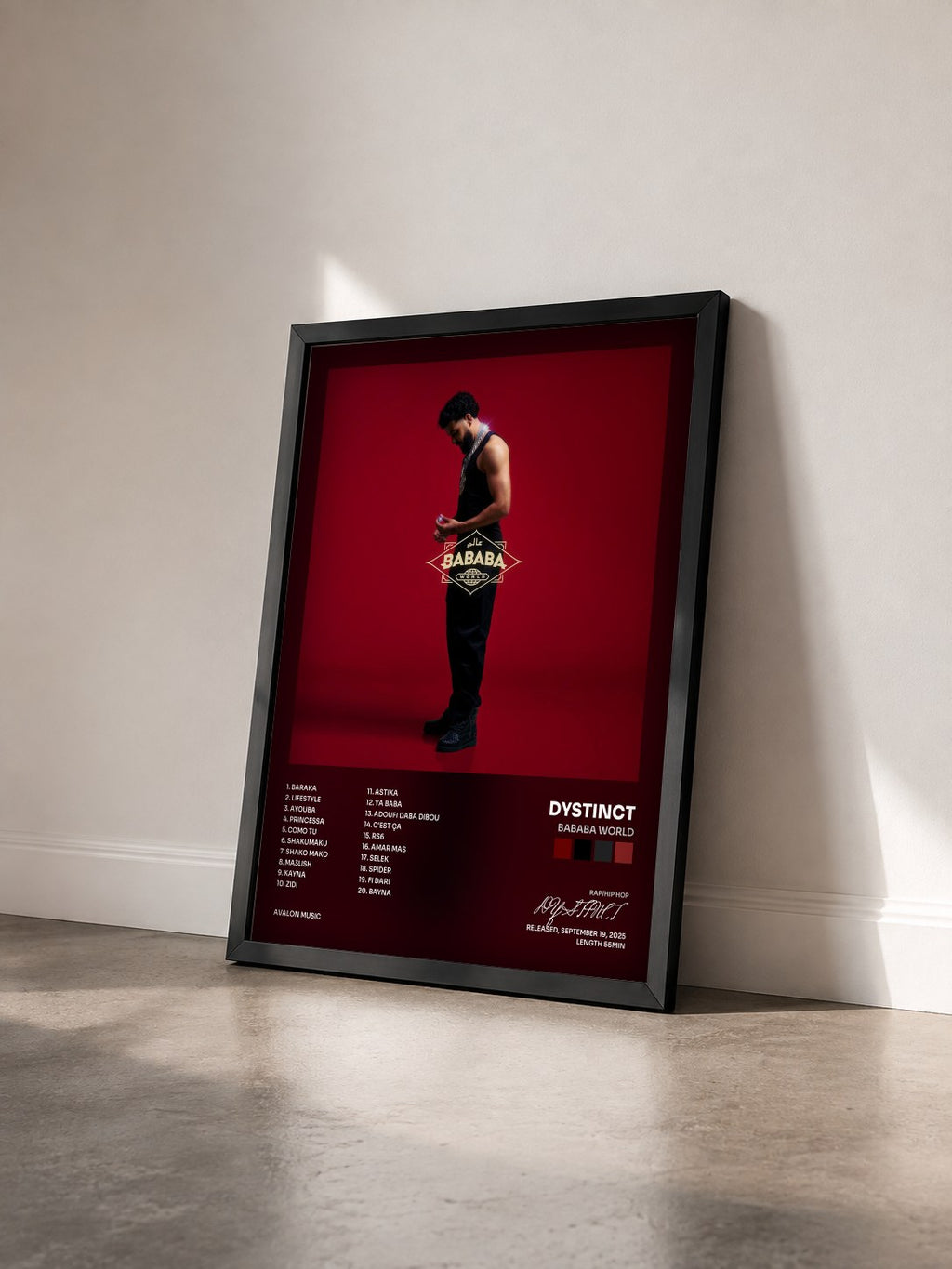 #noir Tableau de l'album BABABA WORLD de DYSTINCT vu de trois quarts, cadre noir