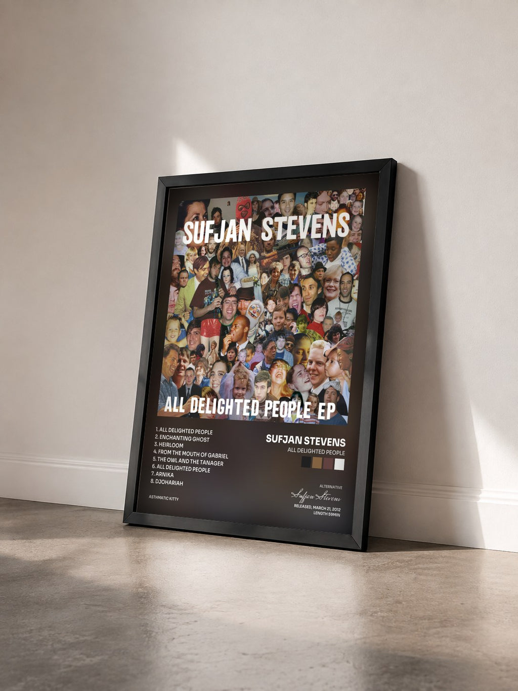 #noir Tableau de l'album All Delighted People de Sufjan Stevens vu de trois quarts, cadre noir