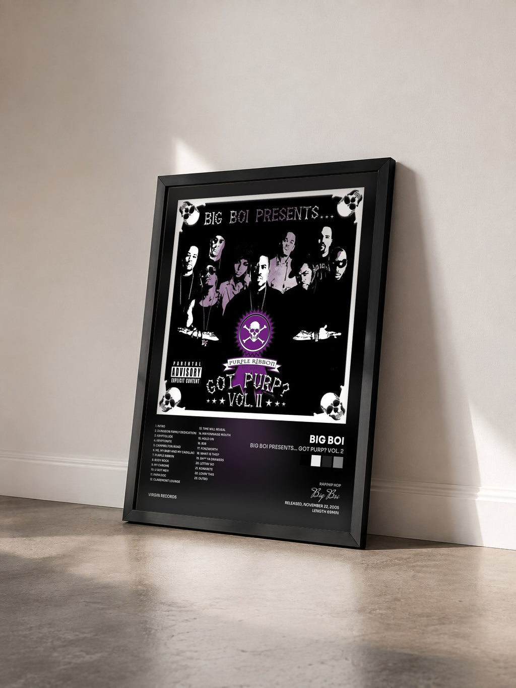 #noir Tableau de l'album Big Boi Presents... Got Purp? Vol. 2 de Big Boi vu de trois quarts, cadre noir