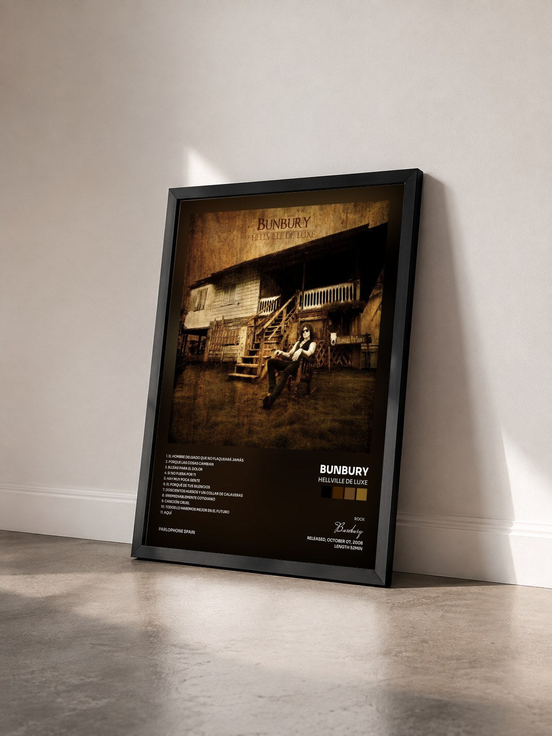 #noir Tableau de l'album Hellville De Luxe de Bunbury vu de trois quarts, cadre noir