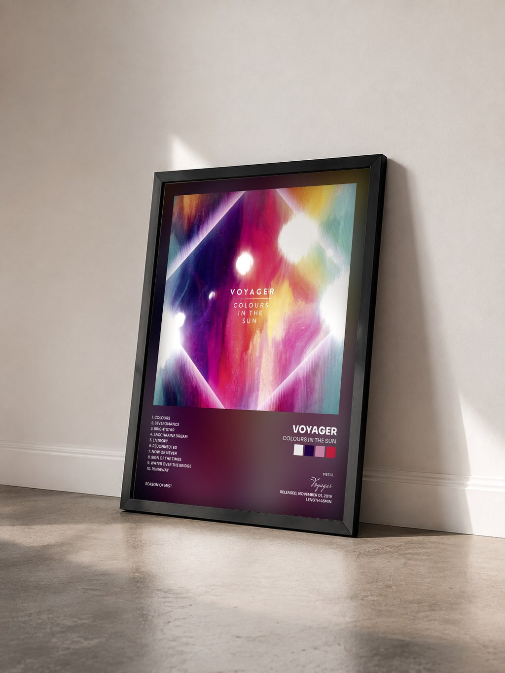 #noir Tableau de l'album Colours in the Sun de Voyager vu de trois quarts, cadre noir