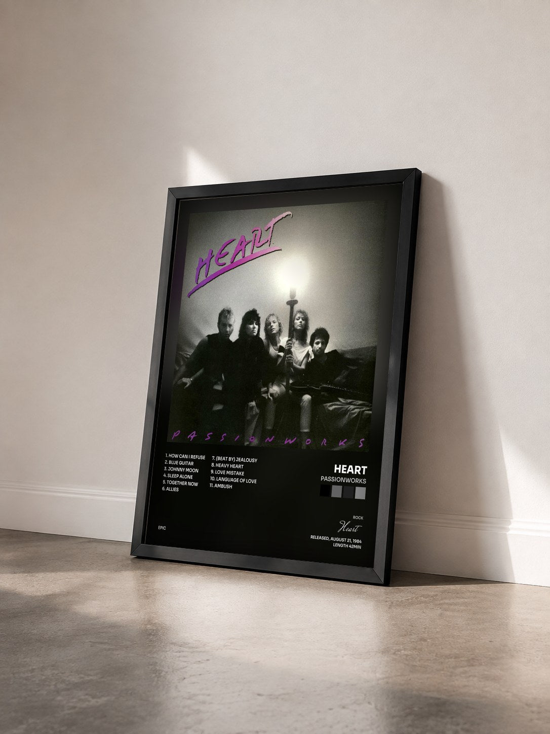 #noir Tableau de l'album Passionworks de Heart vu de trois quarts, cadre noir