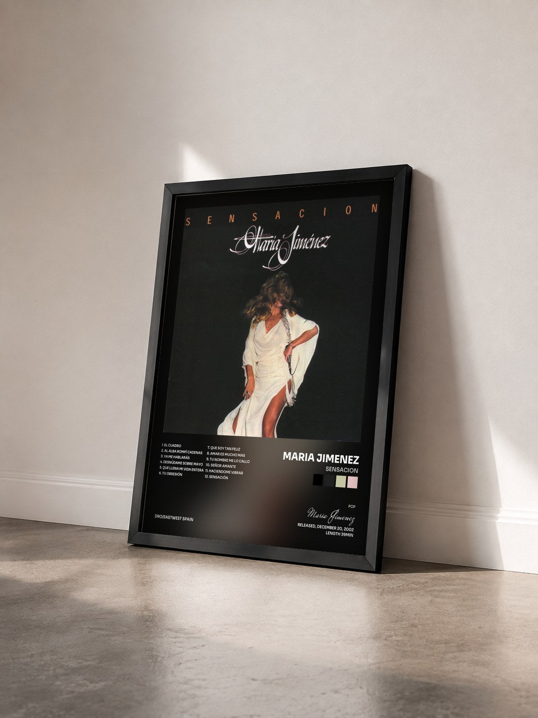 #noir Tableau de l'album Sensacion de Maria Jimenez vu de trois quarts, cadre noir