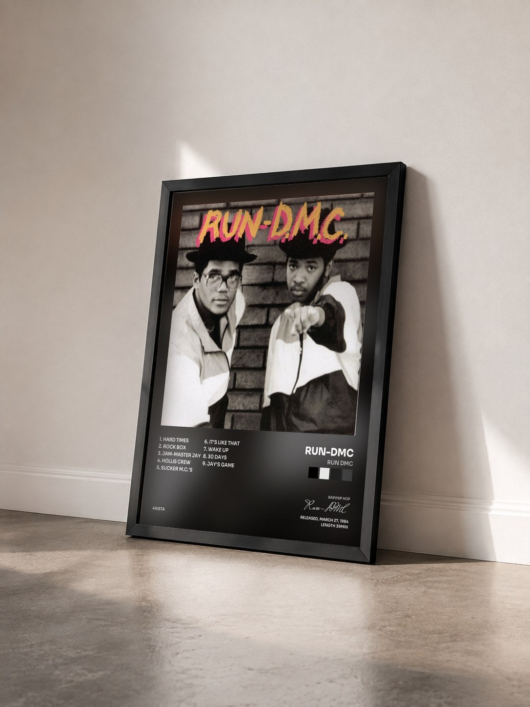 #noir Tableau de l'album RUN DMC de Run-DMC vu de trois quarts, cadre noir