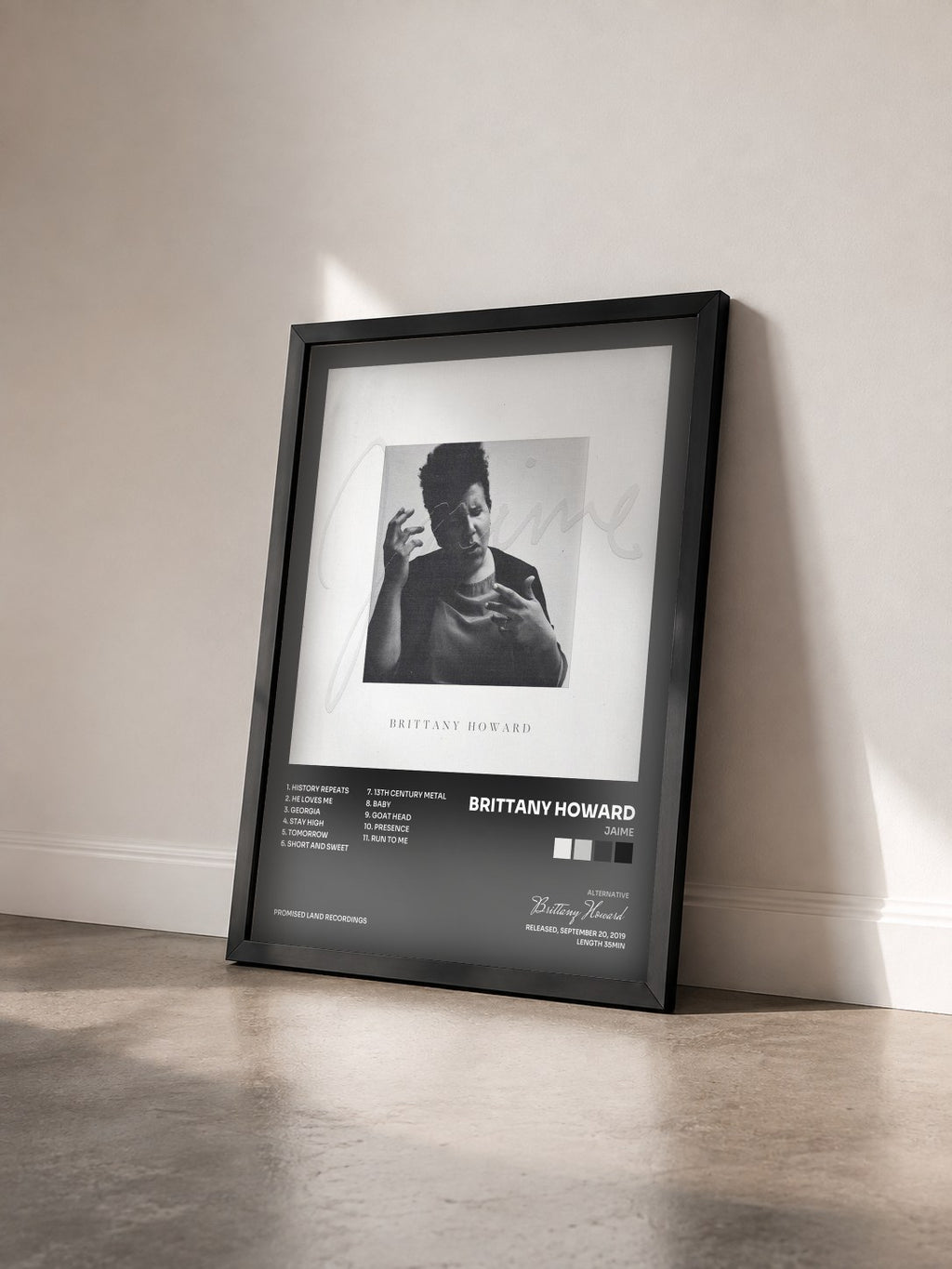 #noir Tableau de l'album Jaime de Brittany Howard vu de trois quarts, cadre noir