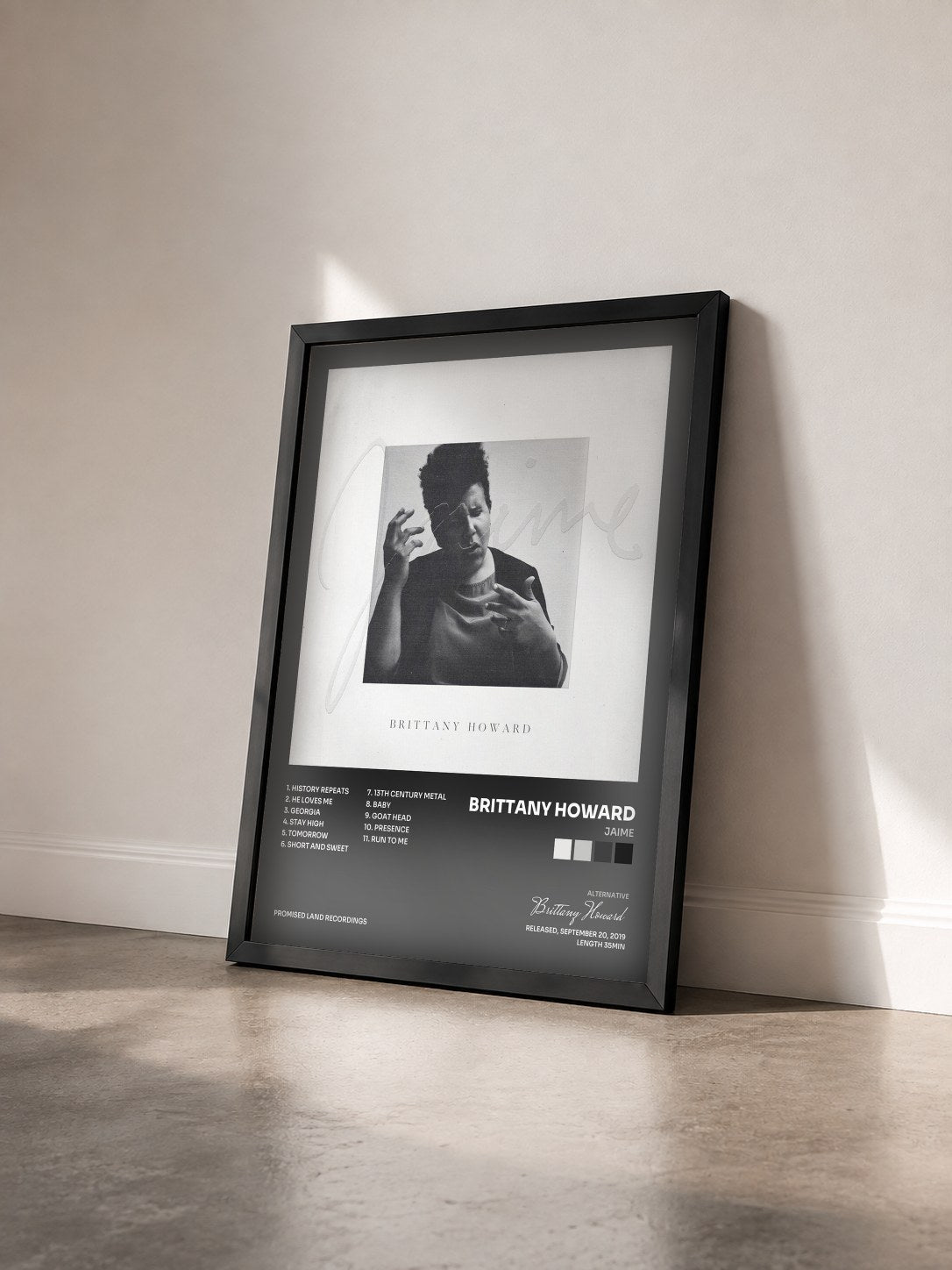 #noir Tableau de l'album Jaime de Brittany Howard vu de trois quarts, cadre noir