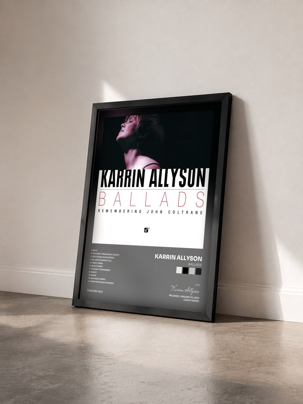#noir Tableau de l'album Ballads de Karrin Allyson vu de trois quarts, cadre noir