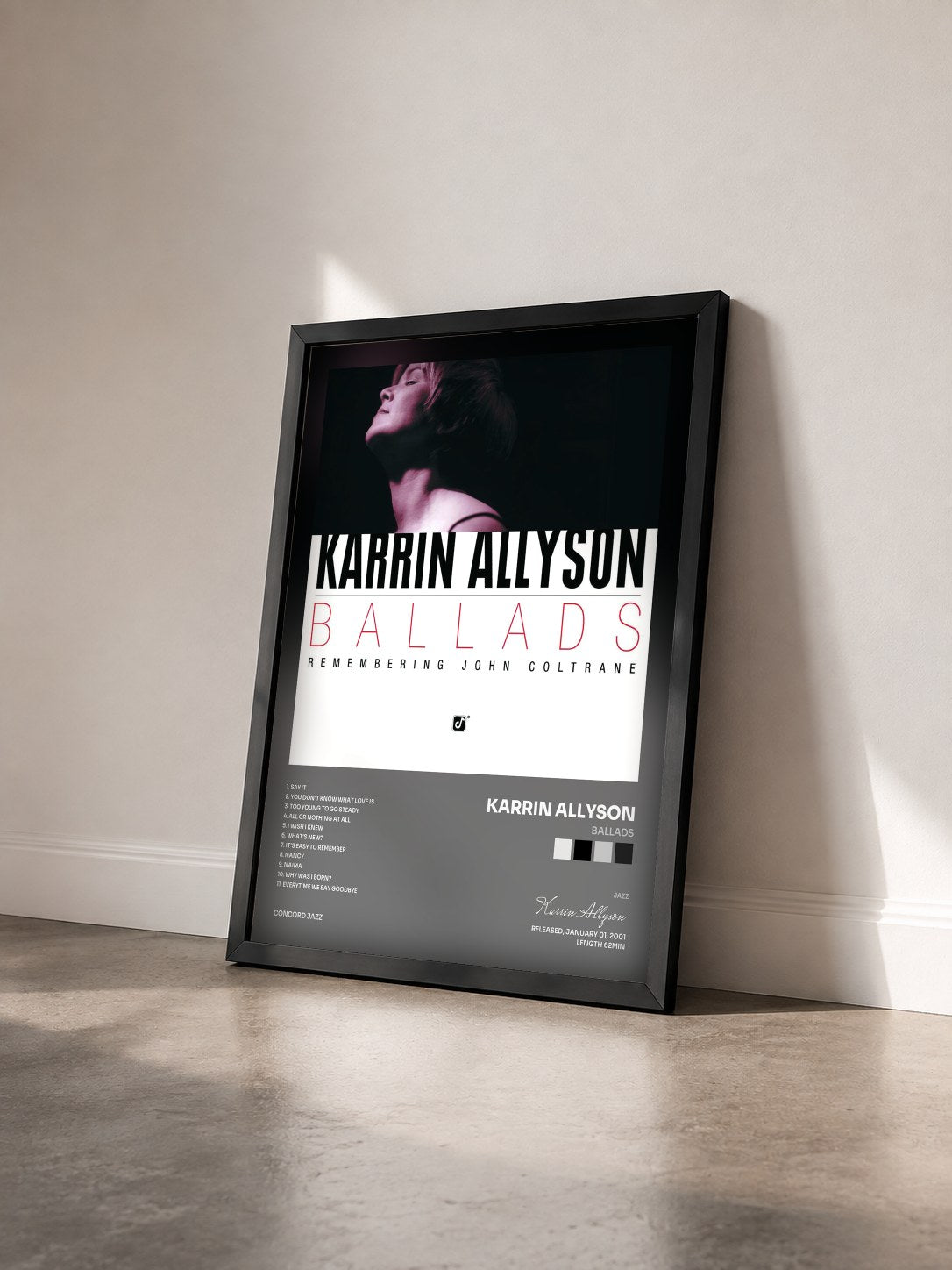 #noir Tableau de l'album Ballads de Karrin Allyson vu de trois quarts, cadre noir