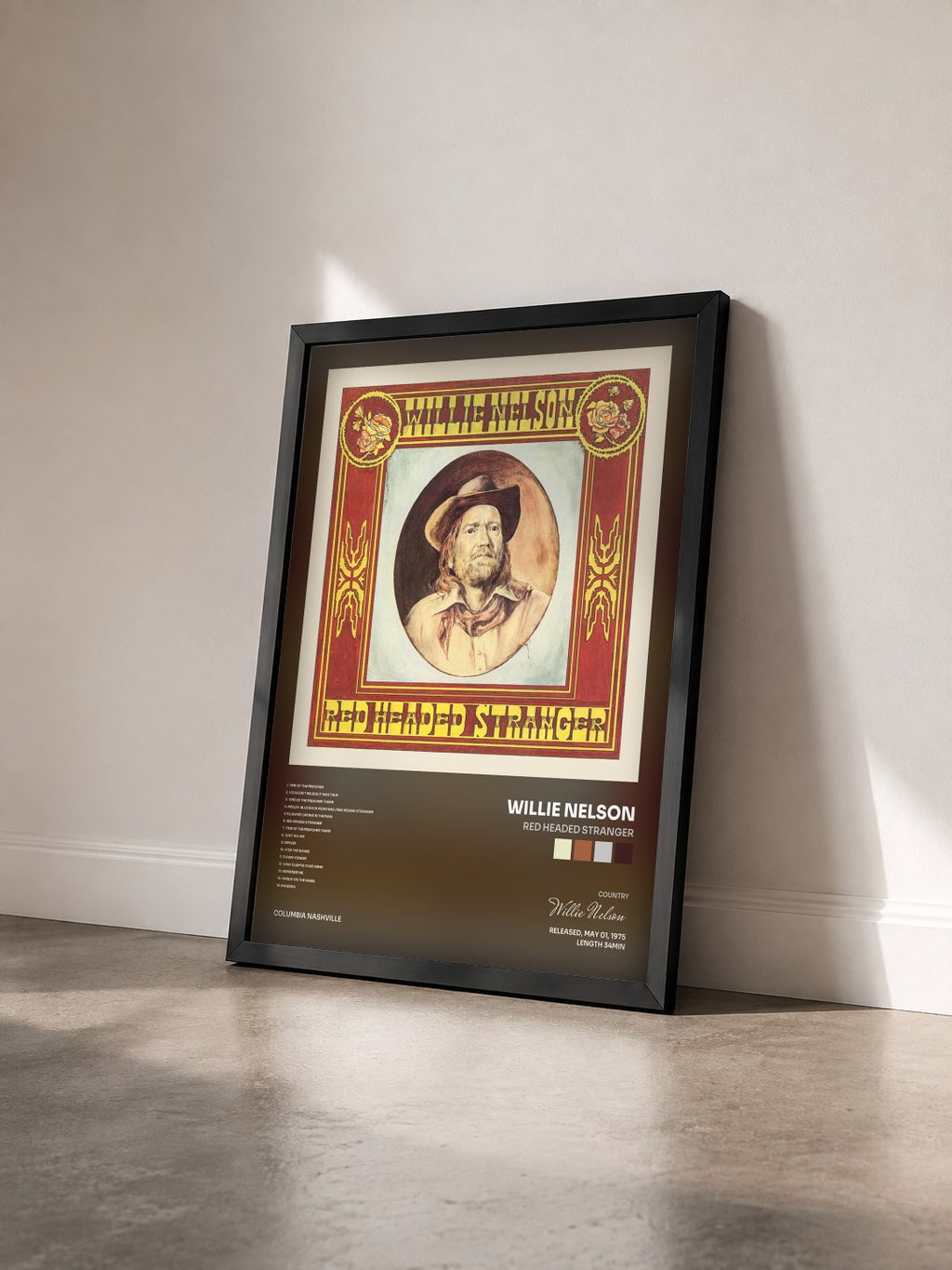 #noir Tableau de l'album Red Headed Stranger de Willie Nelson vu de trois quarts, cadre noir