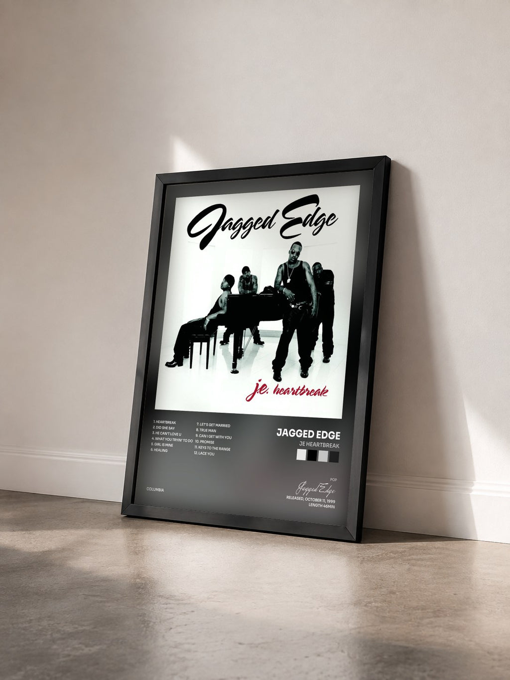 #noir Tableau de l'album JE Heartbreak de Jagged Edge vu de trois quarts, cadre noir