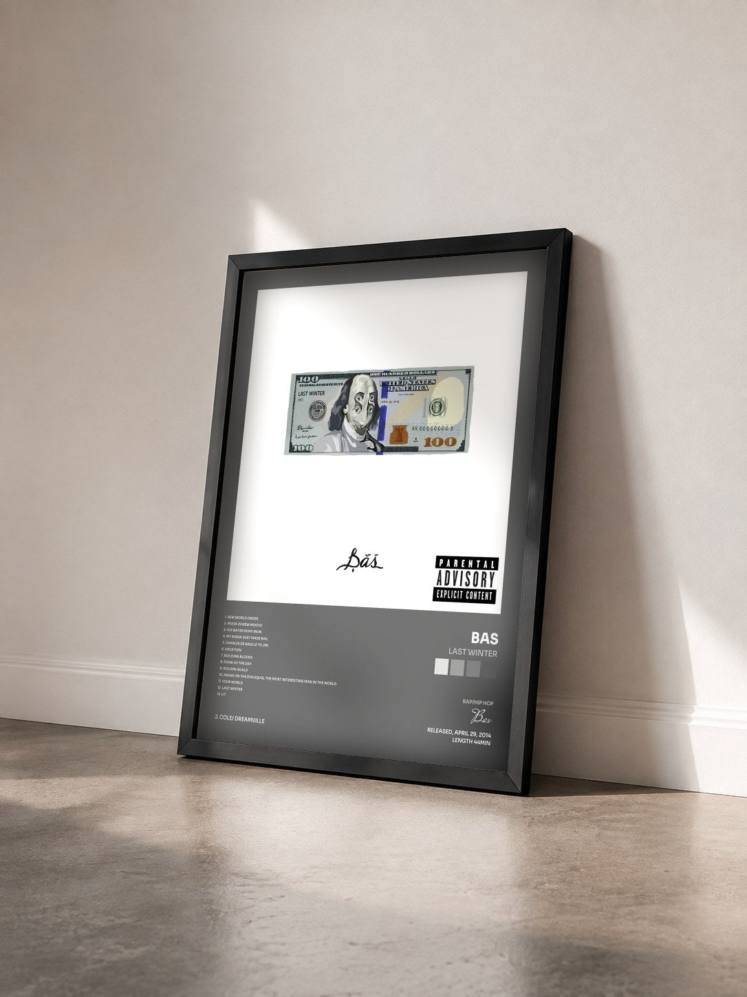 #noir Tableau de l'album Last Winter de Bas vu de trois quarts, cadre noir