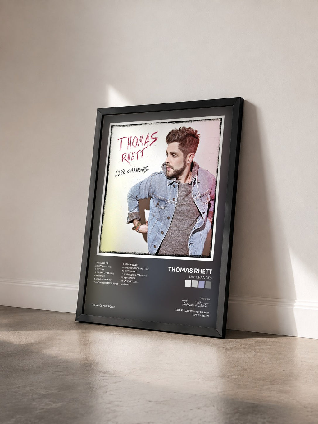 #noir Tableau de l'album Life Changes de Thomas Rhett vu de trois quarts, cadre noir