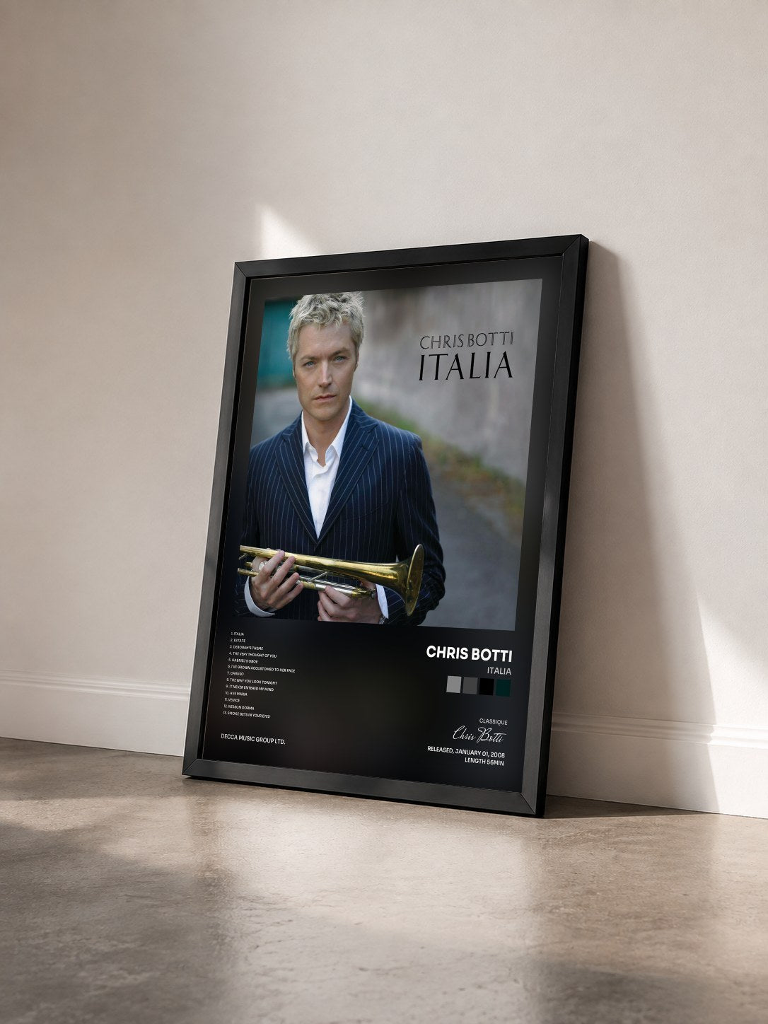 #noir Tableau de l'album Italia de Chris Botti vu de trois quarts, cadre noir
