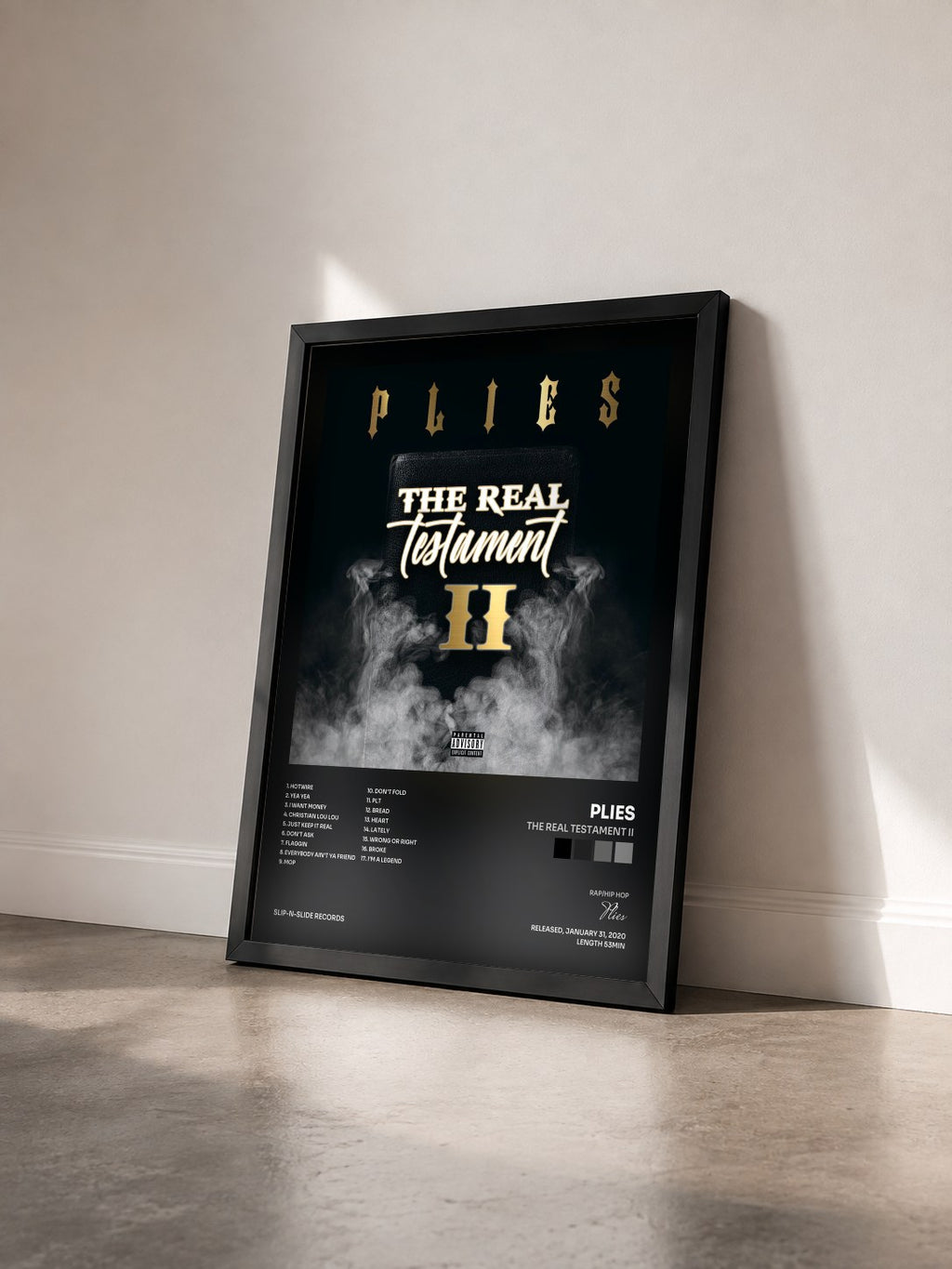 #noir Tableau de l'album The Real Testament II de Plies vu de trois quarts, cadre noir