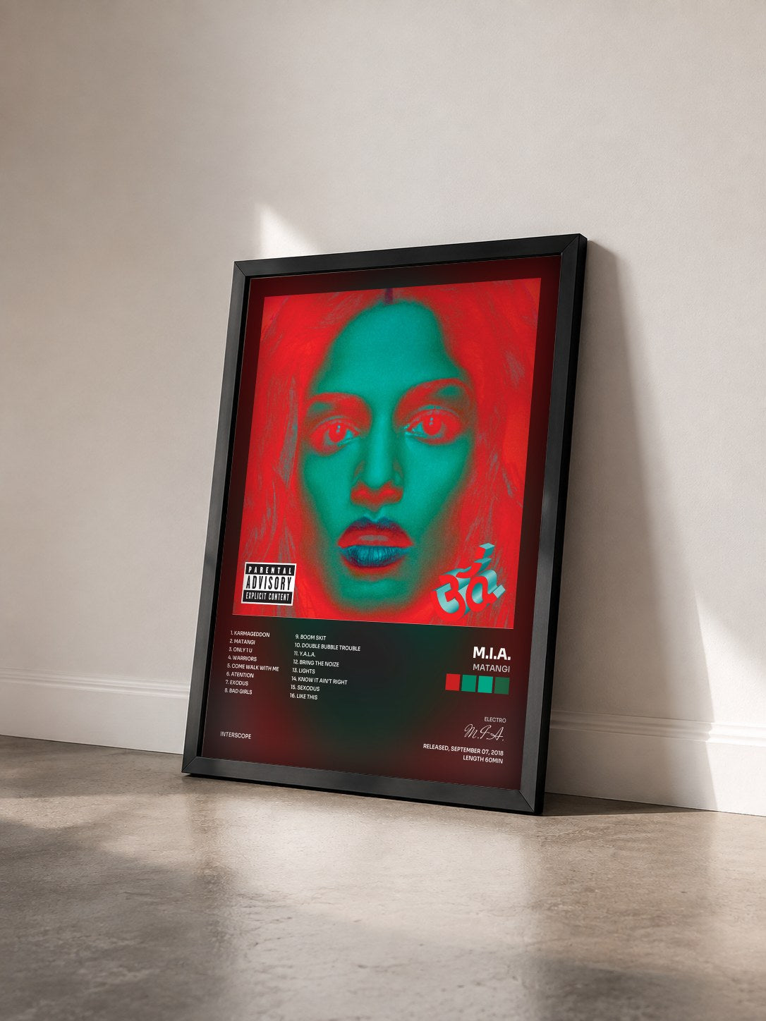 #noir Tableau de l'album Matangi de M.I.A. vu de trois quarts, cadre noir