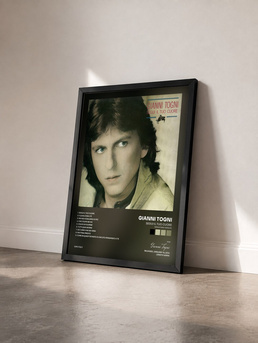 #noir Tableau de l'album Segui il tuo cuore (Remastered Version) de Gianni Togni vu de trois quarts, cadre noir