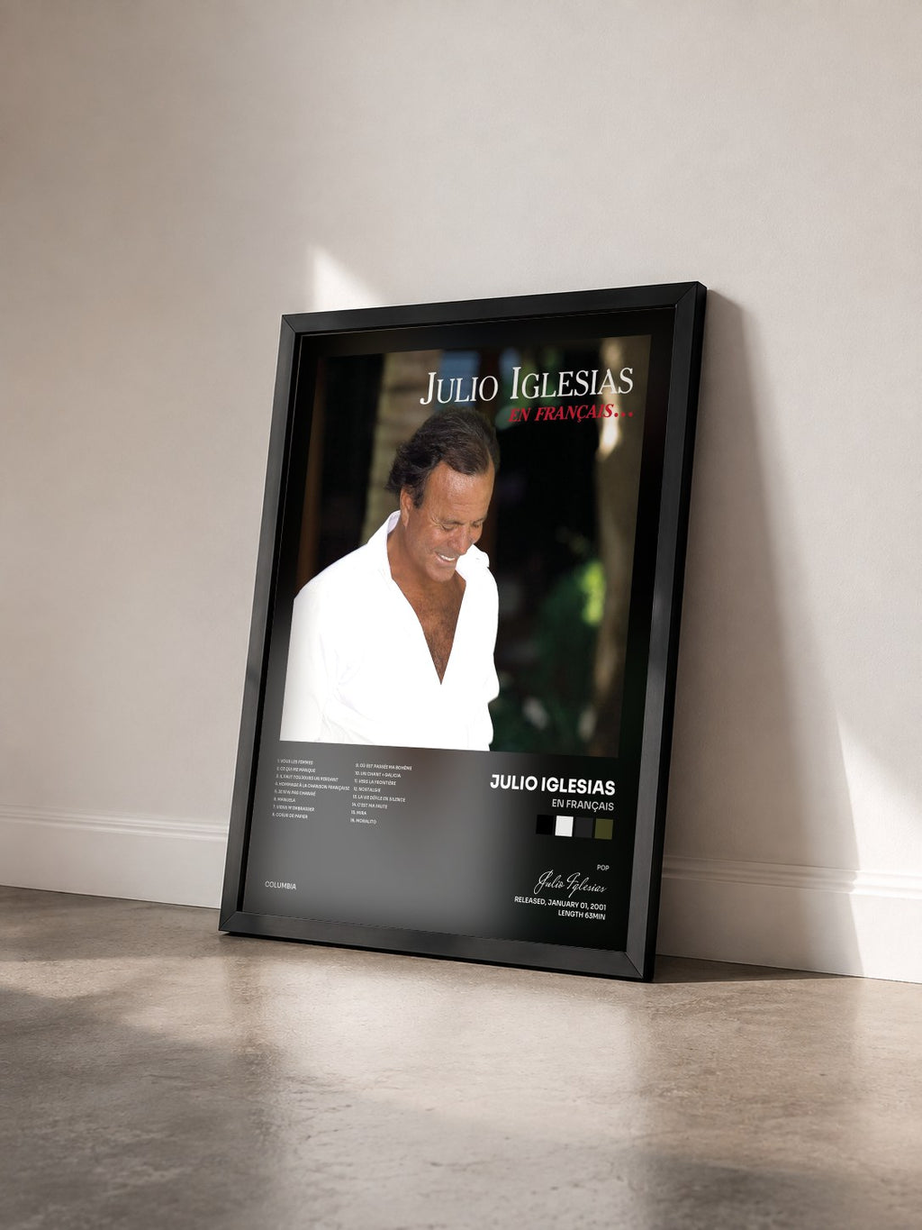 #noir Tableau de l'album En français de Julio Iglesias vu de trois quarts, cadre noir