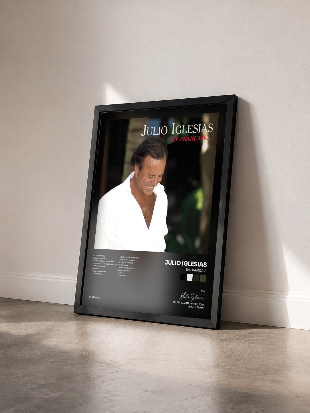 #noir Tableau de l'album En français de Julio Iglesias vu de trois quarts, cadre noir