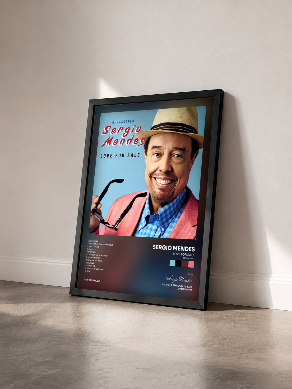 #noir Tableau de l'album Love for Sale (Remastered) de Sergio Mendes vu de trois quarts, cadre noir