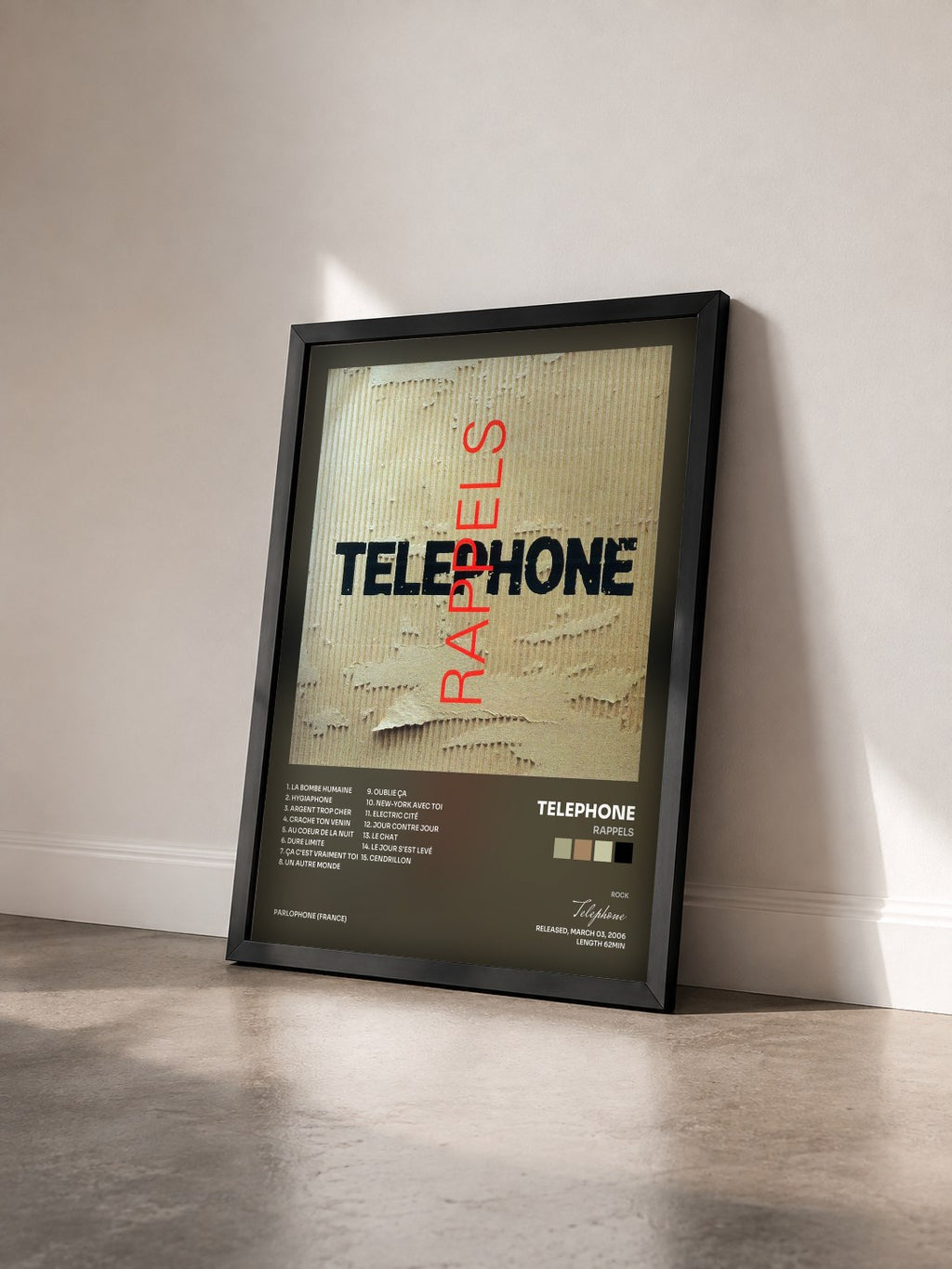 #noir Tableau de l'album Rappels de Telephone vu de trois quarts, cadre noir