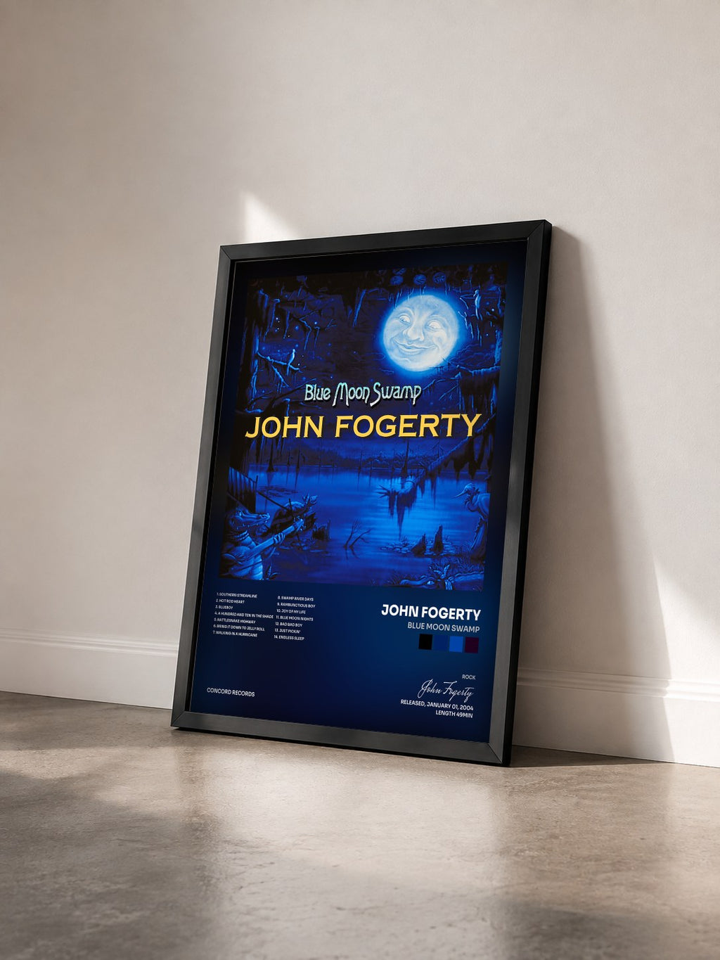 #noir Tableau de l'album Blue Moon Swamp de John Fogerty vu de trois quarts, cadre noir