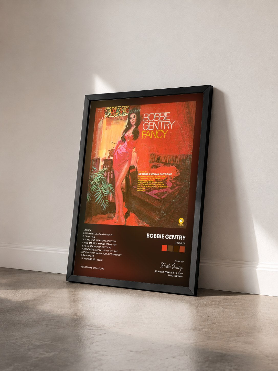 #noir Tableau de l'album Fancy de Bobbie Gentry vu de trois quarts, cadre noir
