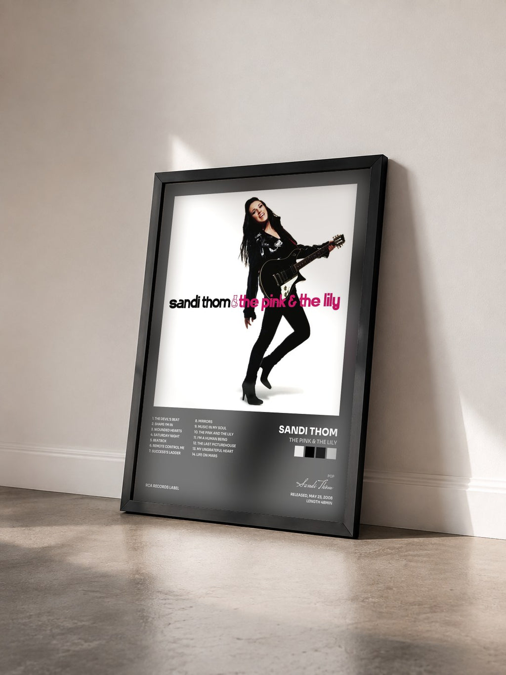 #noir Tableau de l'album The Pink & The Lily de Sandi Thom vu de trois quarts, cadre noir