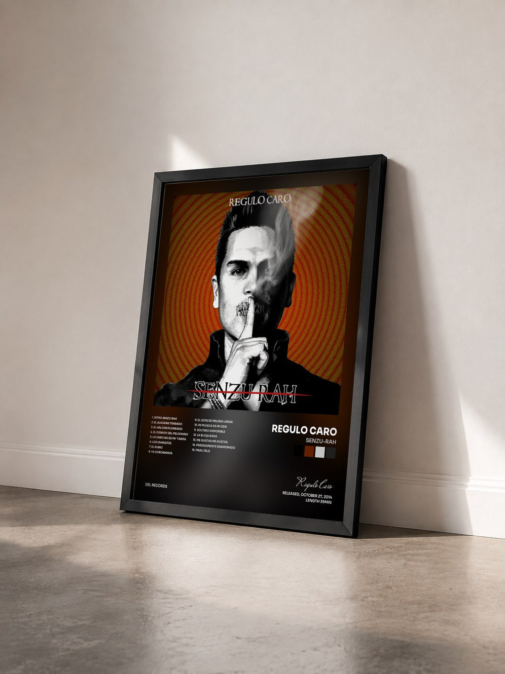 #noir Tableau de l'album Senzu-Rah de Regulo Caro vu de trois quarts, cadre noir