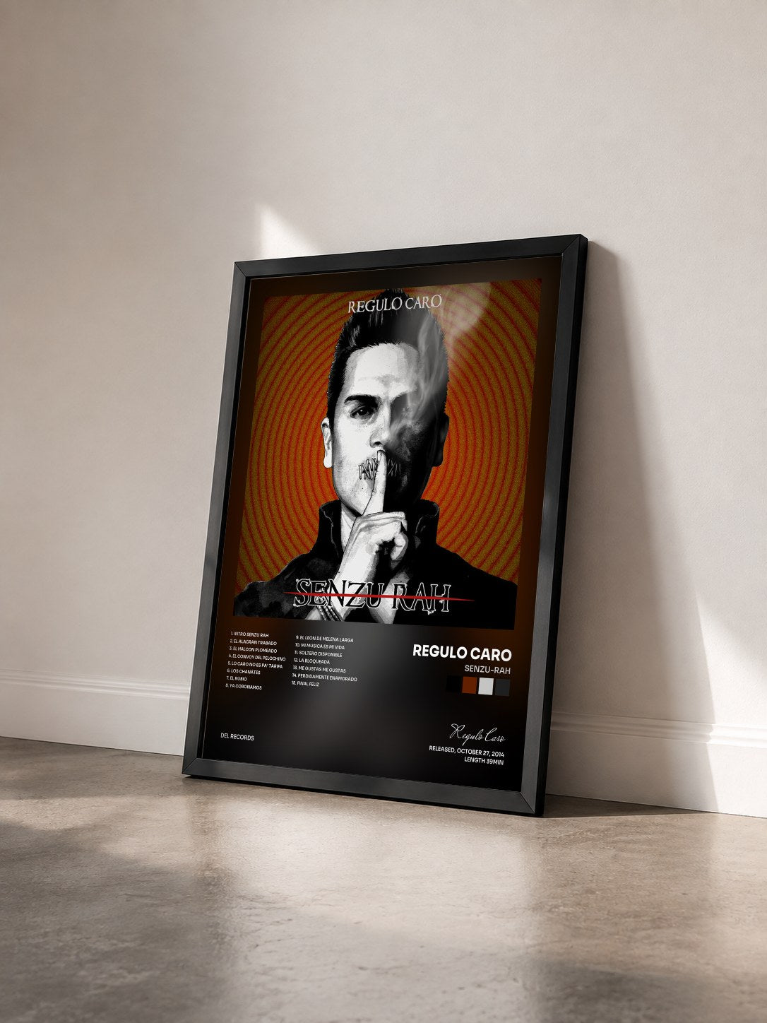 #noir Tableau de l'album Senzu-Rah de Regulo Caro vu de trois quarts, cadre noir