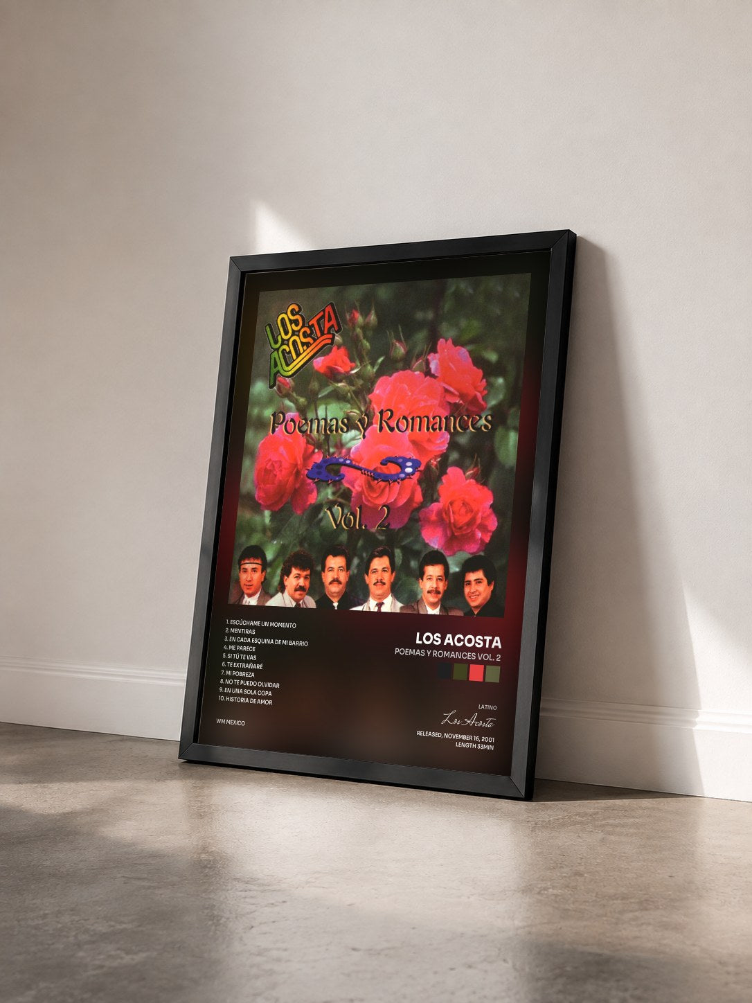 #noir Tableau de l'album Poemas y Romances Vol. 2 de Los Acosta vu de trois quarts, cadre noir