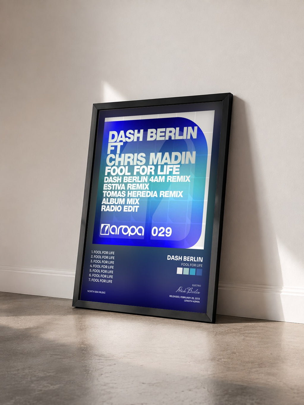 #noir Tableau de l'album Fool For Life de Dash Berlin vu de trois quarts, cadre noir