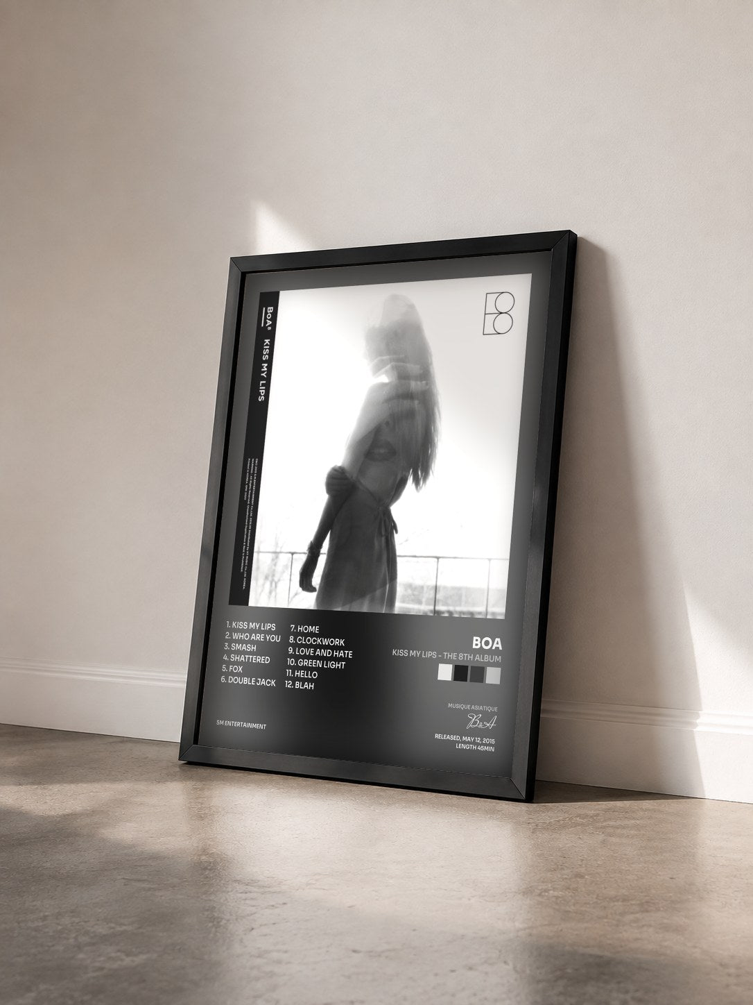 #noir Tableau de l'album Kiss My Lips - The 8th Album de BoA vu de trois quarts, cadre noir