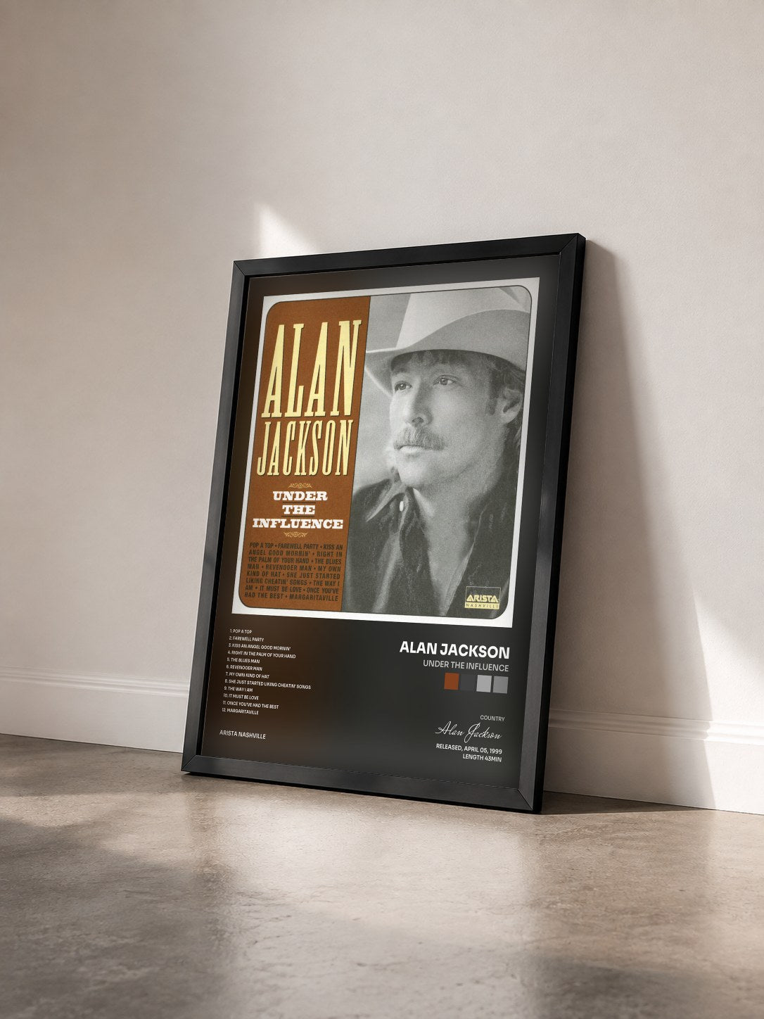#noir Tableau de l'album Under The Influence de Alan Jackson vu de trois quarts, cadre noir