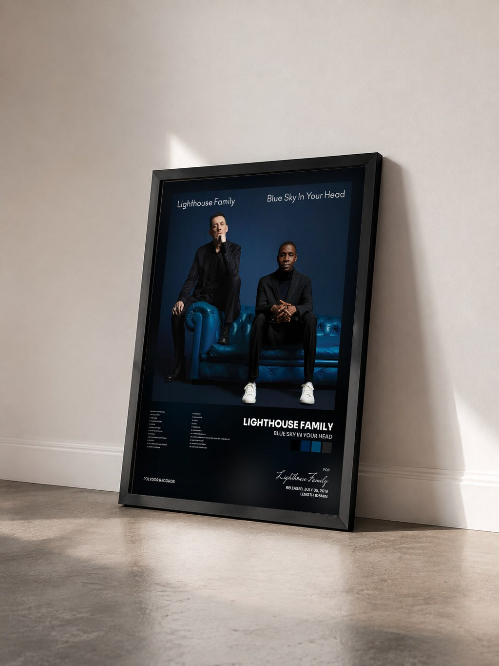 #noir Tableau de l'album Blue Sky In Your Head de Lighthouse Family vu de trois quarts, cadre noir