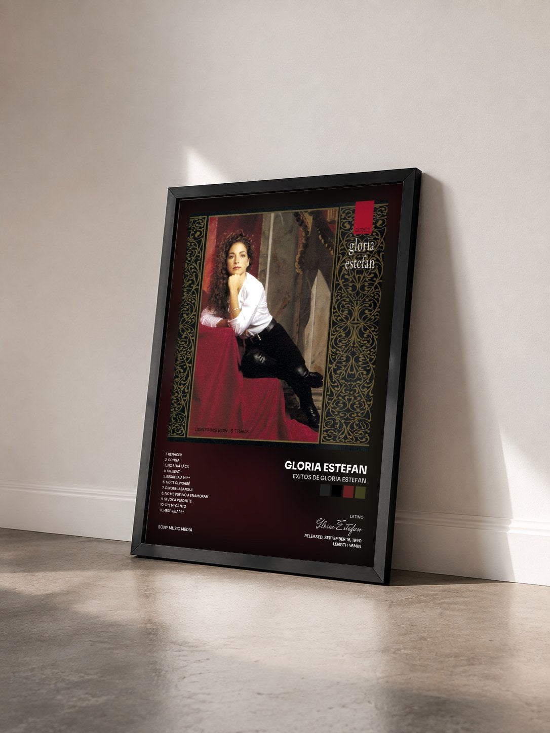 #noir Tableau de l'album Exitos de gloria estefan de Gloria Estefan vu de trois quarts, cadre noir