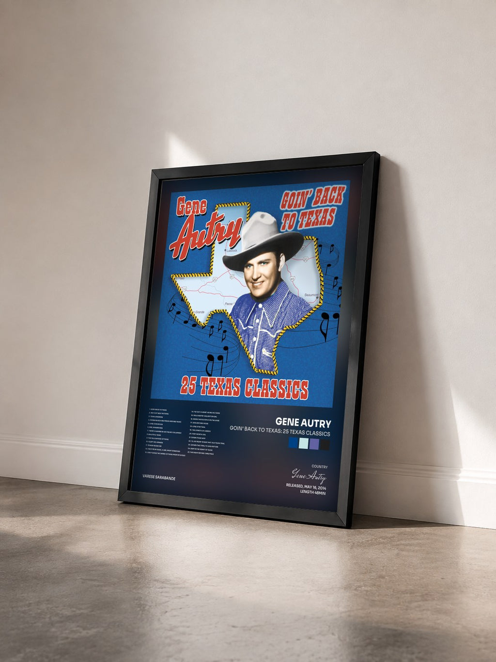 #noir Tableau de l'album Goin' Back To Texas: 25 Texas Classics de Gene Autry vu de trois quarts, cadre noir