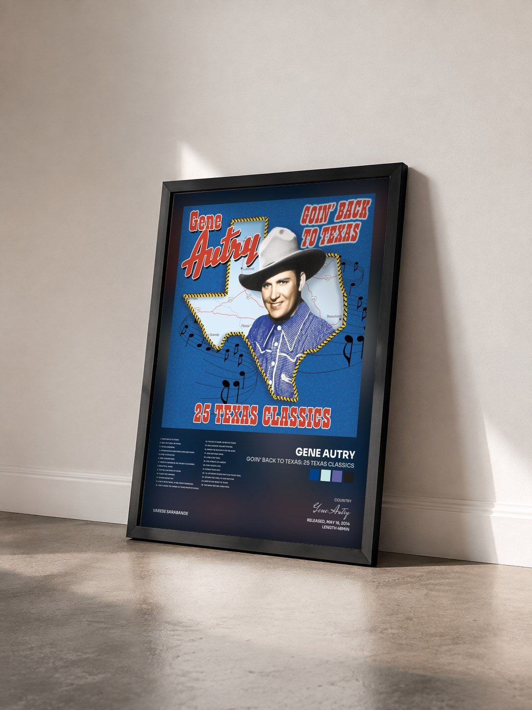 #noir Tableau de l'album Goin' Back To Texas: 25 Texas Classics de Gene Autry vu de trois quarts, cadre noir