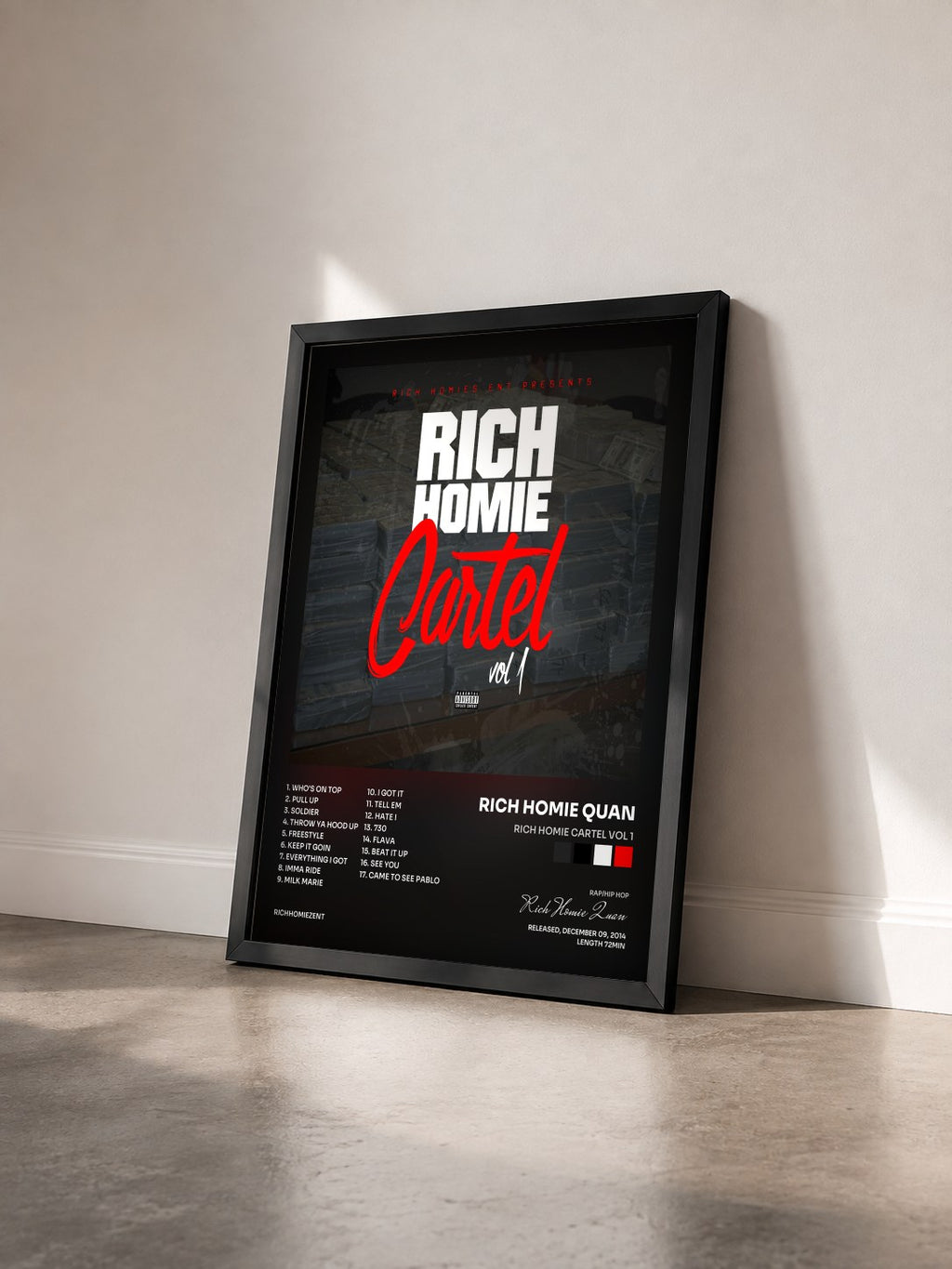 #noir Tableau de l'album Rich Homie Cartel Vol 1 de Rich Homie Quan vu de trois quarts, cadre noir