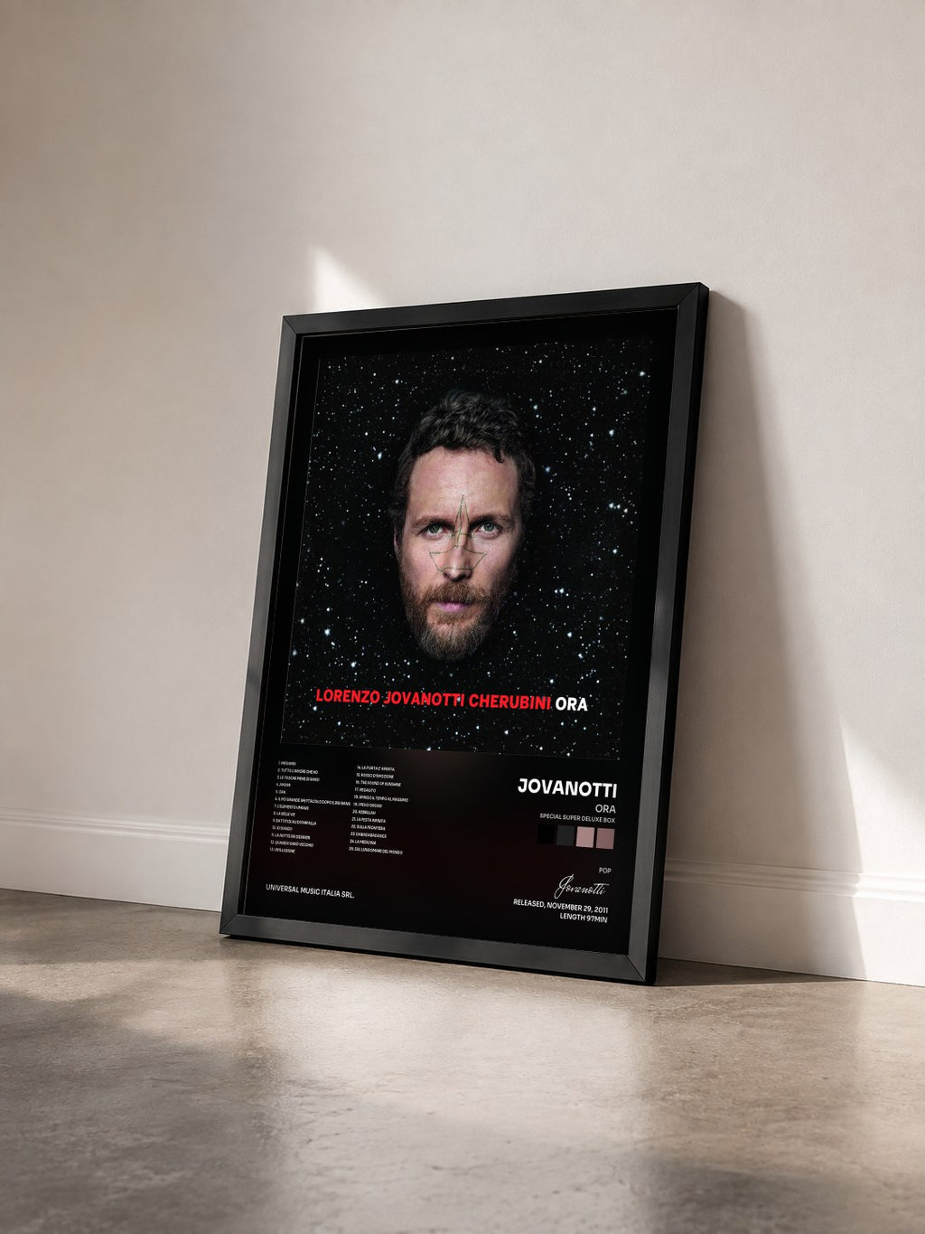#noir Tableau de l'album Ora (Special Super Deluxe Box) de Jovanotti vu de trois quarts, cadre noir