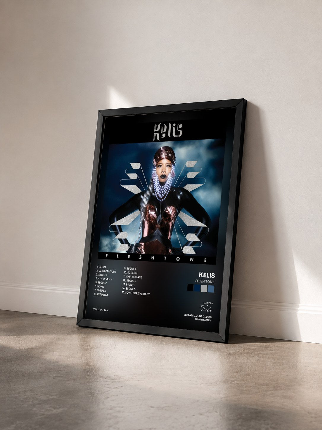 #noir Tableau de l'album Flesh Tone de Kelis vu de trois quarts, cadre noir