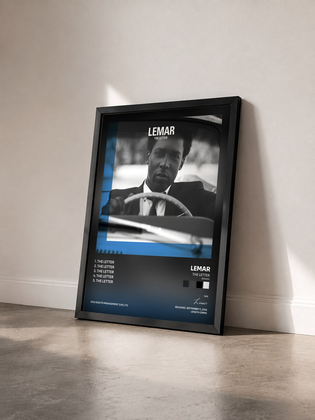 #noir Tableau de l'album The Letter (Remixes) de Lemar vu de trois quarts, cadre noir