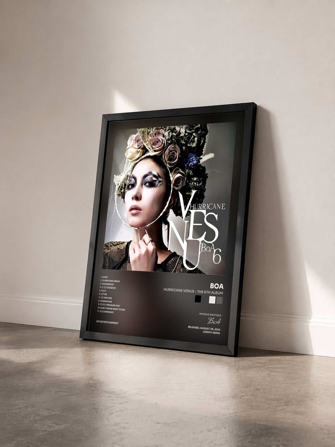 #noir Tableau de l'album Hurricane Venus - The 6th Album de BoA vu de trois quarts, cadre noir