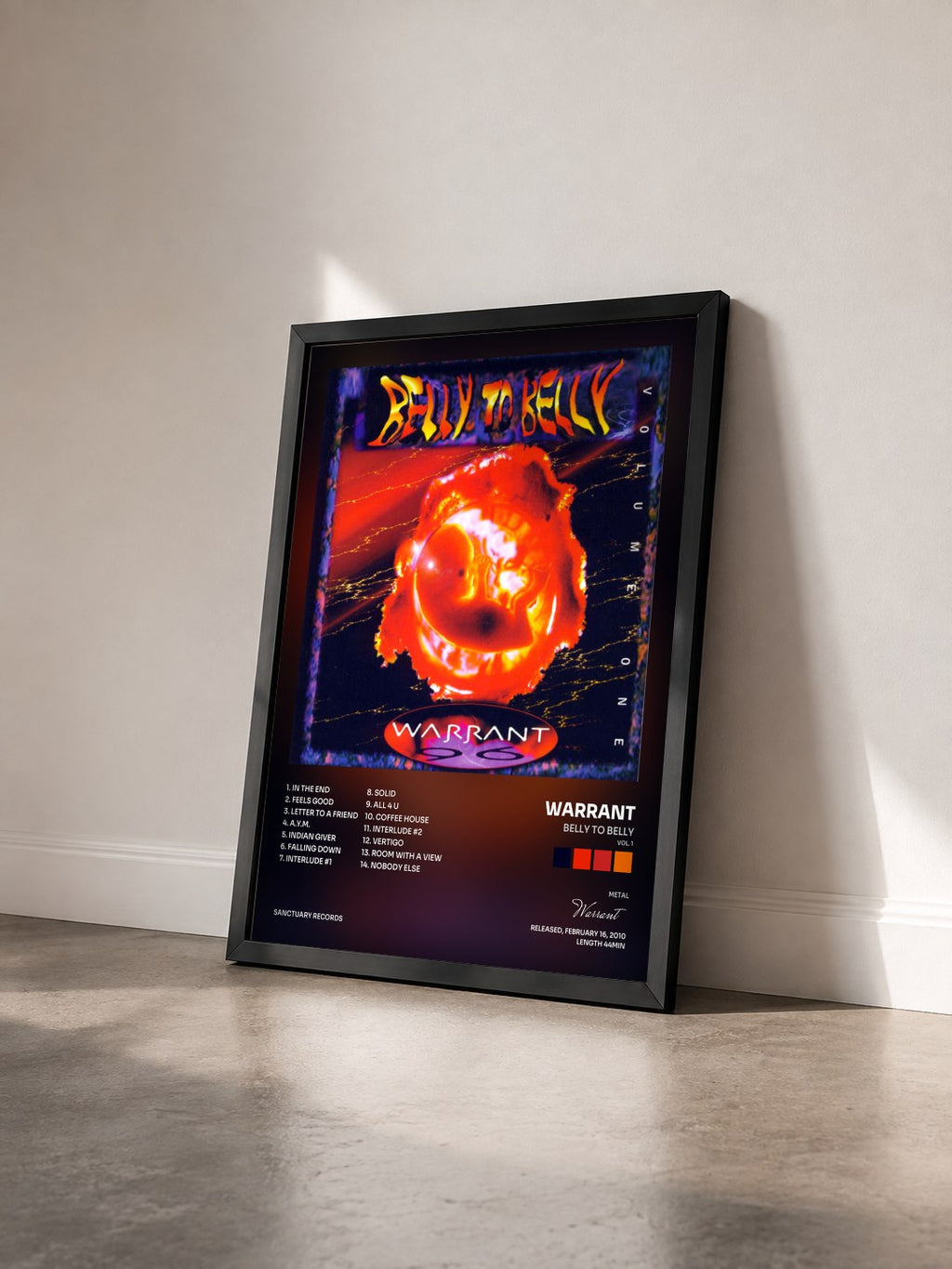 #noir Tableau de l'album Belly To Belly (Vol. 1) de Warrant vu de trois quarts, cadre noir