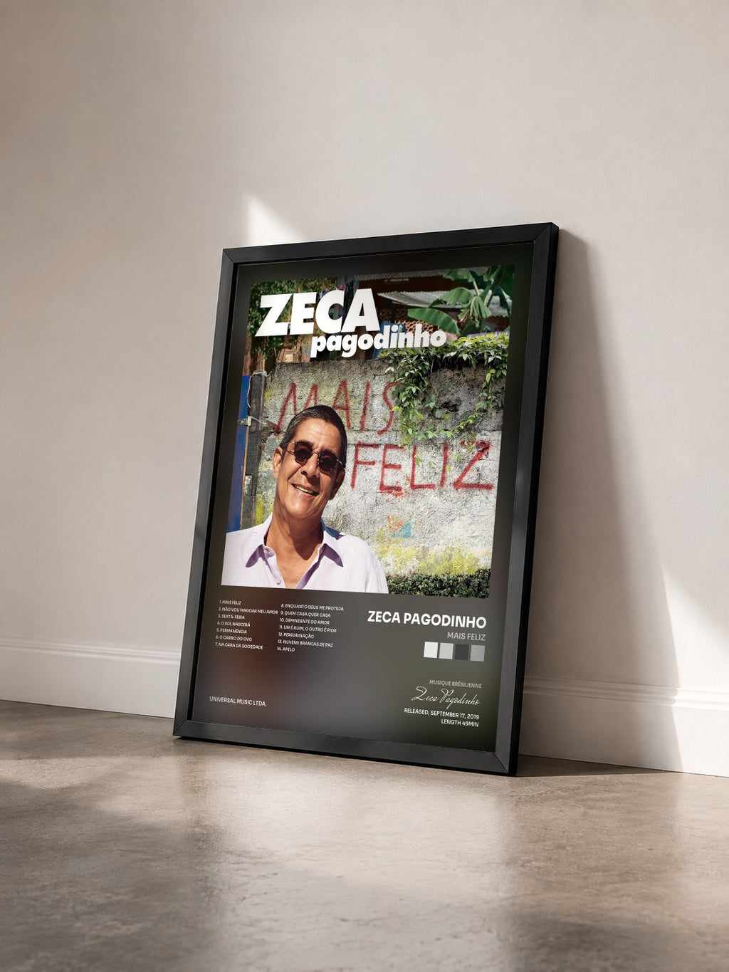 #noir Tableau de l'album Mais Feliz de Zeca Pagodinho vu de trois quarts, cadre noir