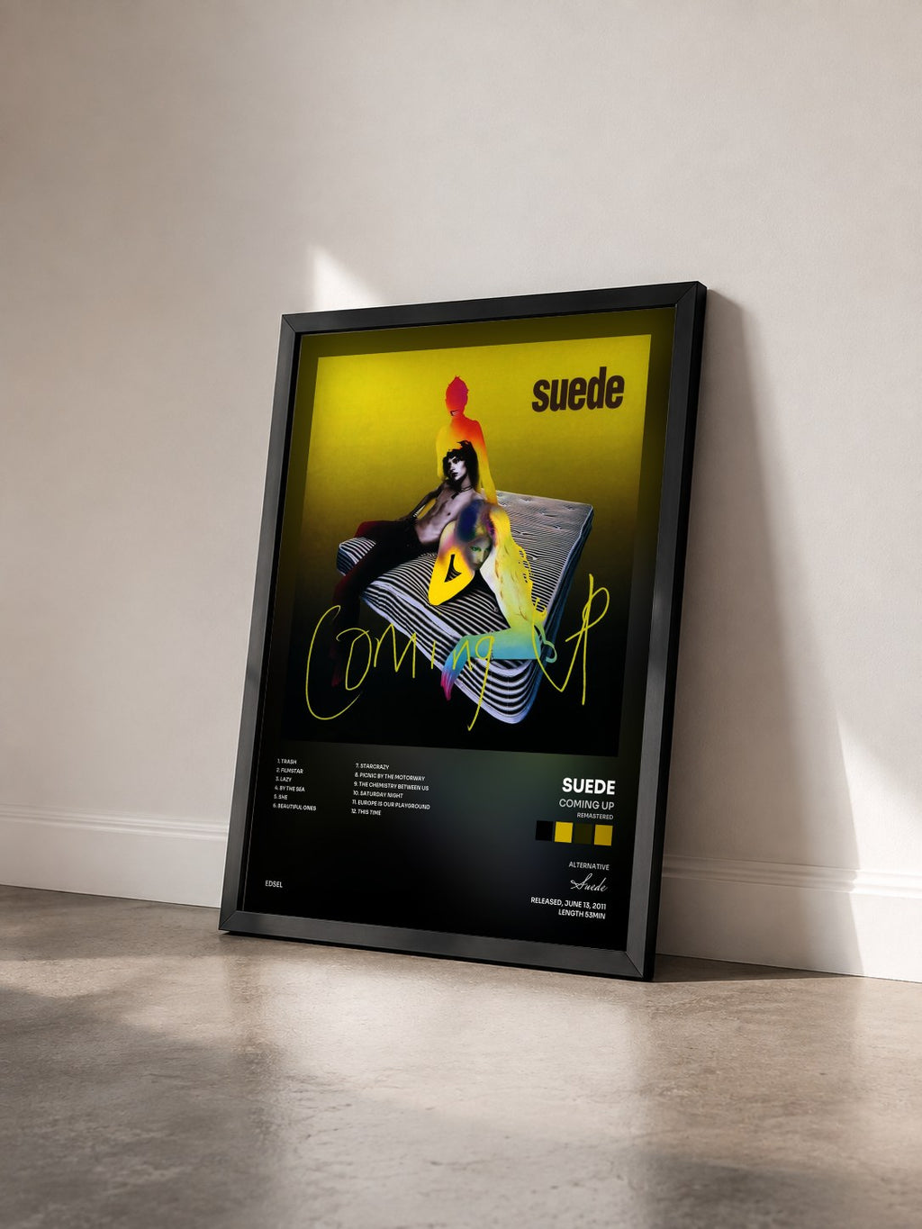 #noir Tableau de l'album Coming Up (Remastered) de Suede vu de trois quarts, cadre noir